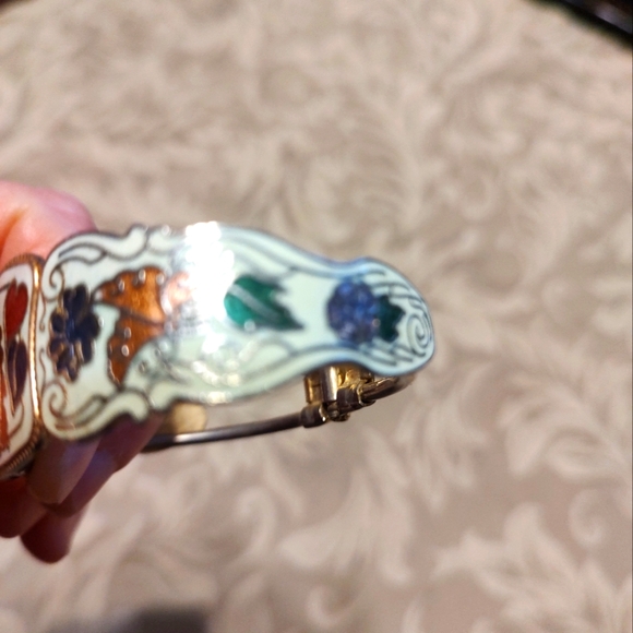 💙🦄💙Glorious 80's RARE Vintage Enameled Unicorn & Floral Hinge Bangle Bracelet - Picture 4 of 14
